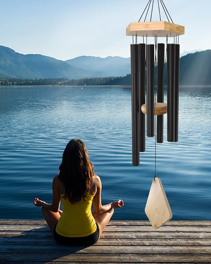 Wind Chimes 30 Inches Deep Tone Memorial Wind Chimes with Hook for Mother's Day/Housewarming/Christmas, Patio, Garden, Yard, Home Decor, Black