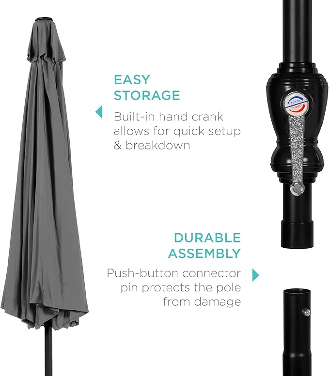 Best Choice Products 10ft Outdoor Steel Polyester Market Patio Umbrella w/Crank, Easy Push Button, Tilt, Table Compatible