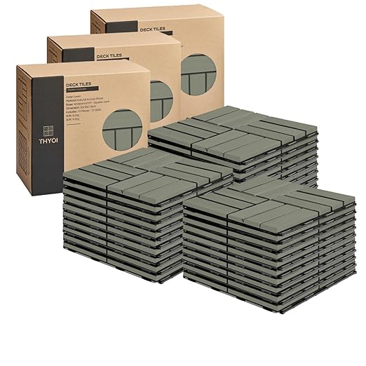 Deck Tiles, Patio Flooring - Outdoor Waterproof Acacia Wood Tiles for All Weather Use - Balcony, Backyard, Indoor & Outdoor (Green Crossed Pattern, 30 Pcs - 30 Square Ft)