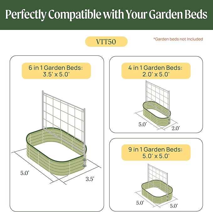 Vego Garden Metal Frame Tomato Trellis, Garden Trellis for Climbing Plants Like Cucumber Beans Tomatoes & Vines, 5.0ft Long Metal Trellis for Raised Garden Beds