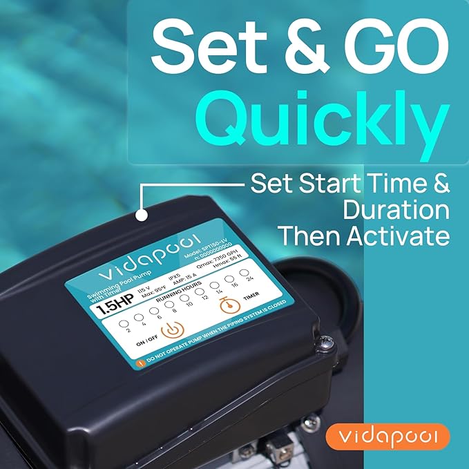 In/Above Ground Pool Pump, Self Primming High Flow (with Timer, 1.5HP, 7350 GPH, 115V)