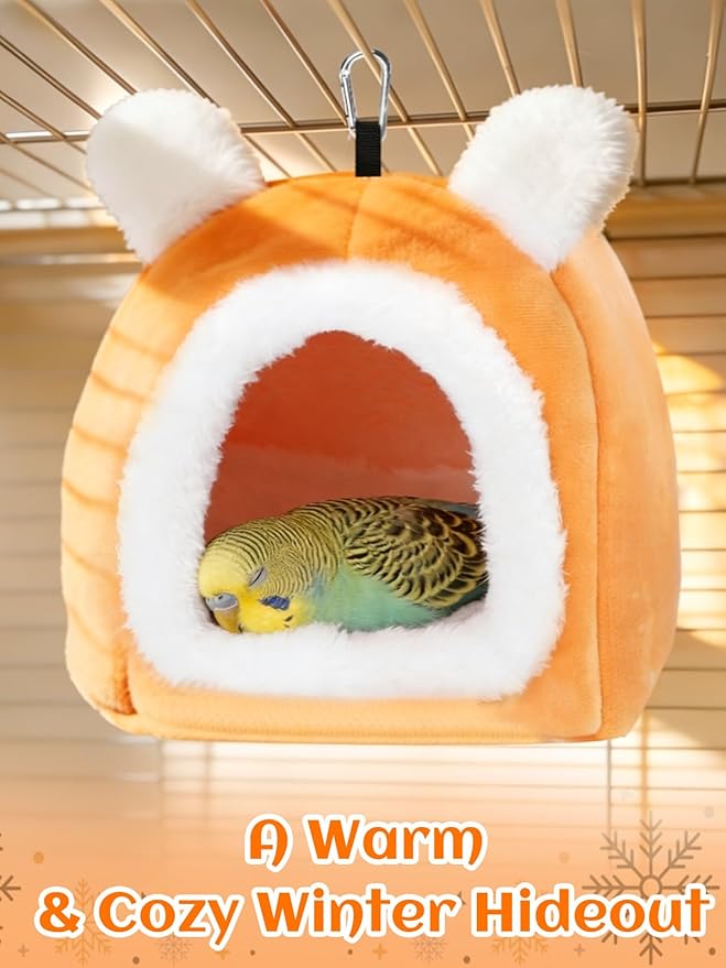 MEWTOGO Stable Warm Bird Nest - Winter Plush Comfortable Bird House with Strong Load-Bearing Mat & & Wide Entry for Cage Accessories, Small Birds Bed for Budgie Canary Society Finch
