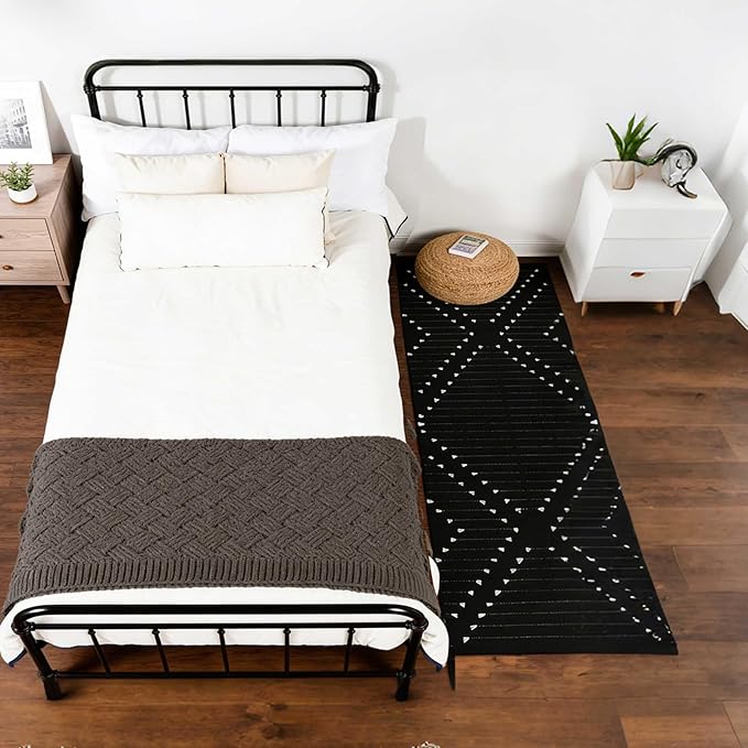 LIVEBOX Black Runner 2'x6' Boho Washable Rug for Hallway, Moroccan Woven Entryway Throw Area Rug Indoor Cotton Mat for Kitchen Laundry Room Bathroom Entry