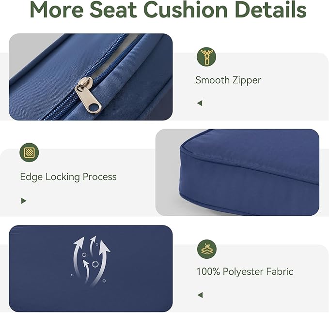 Aoxun Replacement Cushions for Outdoor Furniture, 14-Piece Outdoor Cushions for Patio Furniture, Deep Seat, Waterproof & Fade Resistant Couch Cushion for 6-Seat Patio Conversation Sets, Navy Blue