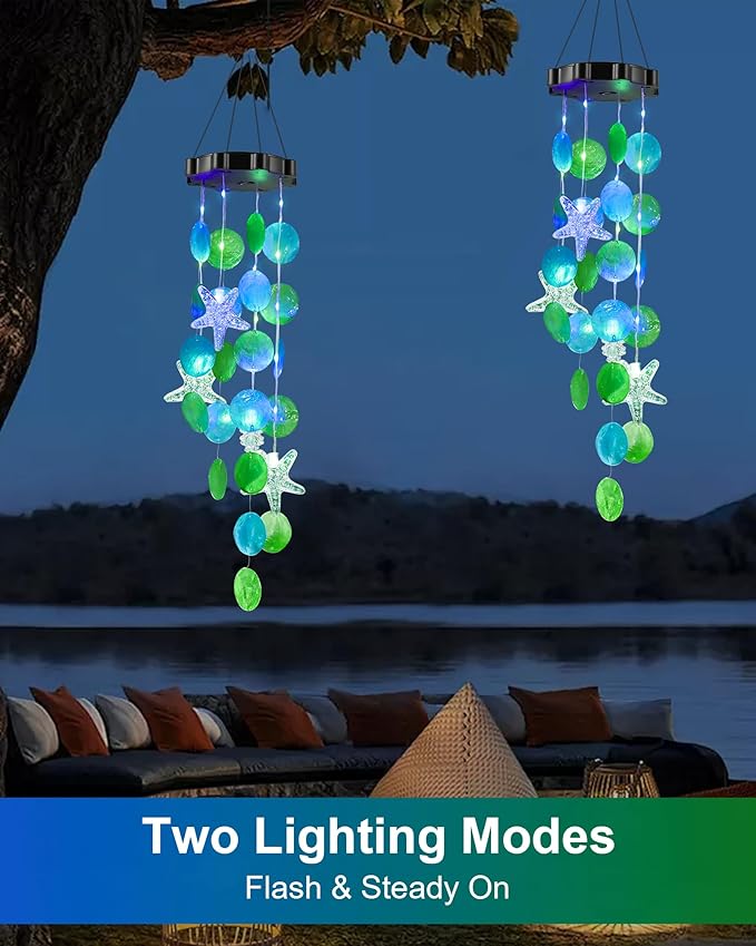 Solar Wind Chimes Decorative Lights for Outside, Hanging Lights for Holiday Garden Yard Window Shells Gifts for Mom Grandma Women Wife Girls