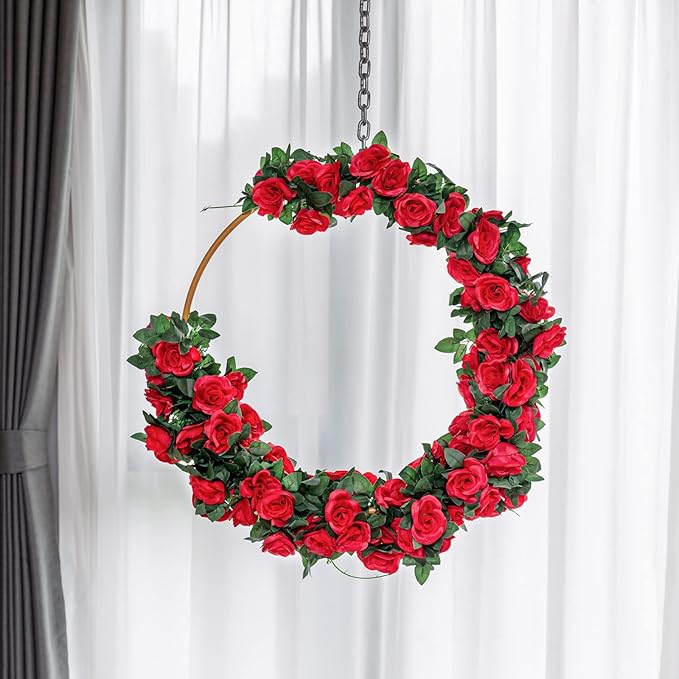 4 Pack (32FT) Artificial Rose Vine Fake Flowers Garland Hanging Silk Rose Ivy Plants Vine for Mother's Day Wedding Arch Party Wall Indoor and Outdoor Aesthetic Art Décor (Red)