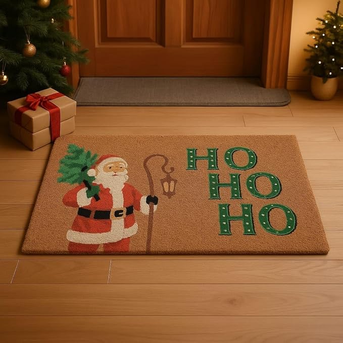Folkulture Christmas Door Mat Outdoor, Eco Friendly Christmas Door Mats for Front Door, 28 X 16 Inch Welcome Matt or Doormat for Home Entrance, Durable & Anti Slip Coir Door Mats (Santa Clause)