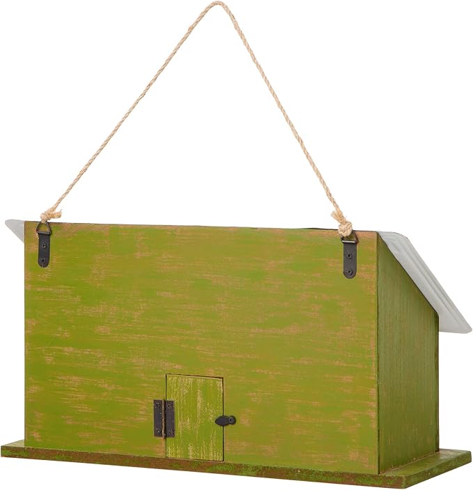 Glitzhome 14" L Oversized Hanging Birdhouse Green Distressed Wooden Licence Plate Bird House for Outdoor