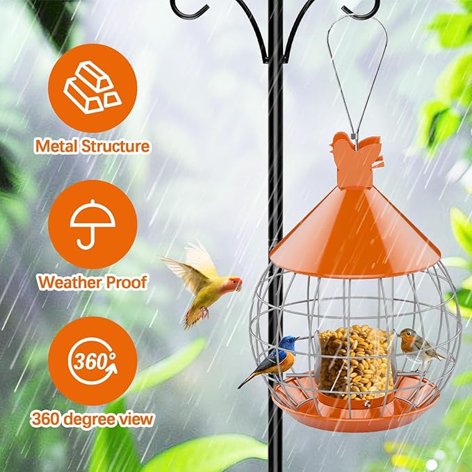 Caged Bird Feeder Squirrel Proof,Large Hanging Metal Bird Feeder for Outdoor,Easy to Fill & Detachable Cleaning,Attract Small Wildbirds,Wrens Finches Chickadee