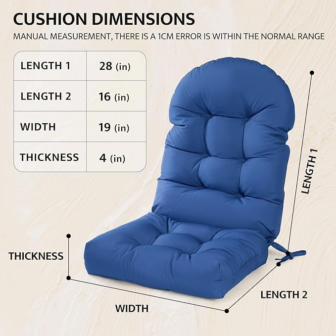 mudilun Adirondack Chair Cushion with Tie Outdoor Adirondack Chair Cushions Thick Tufted High Back Rocking Chair Cushions for Indoor Patio Furniture Chair Pads