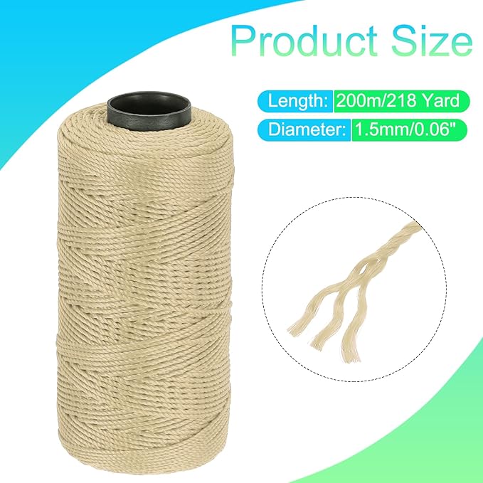 MECCANIXITY Nylon String 3 Strands Twisted Mason Line 1.5mm x 218 Yards Nylon Twine String for DIY Projects, Home Improvement, Gardening, Gift Wrapping, Christmas Party Supplies, Light Khaki