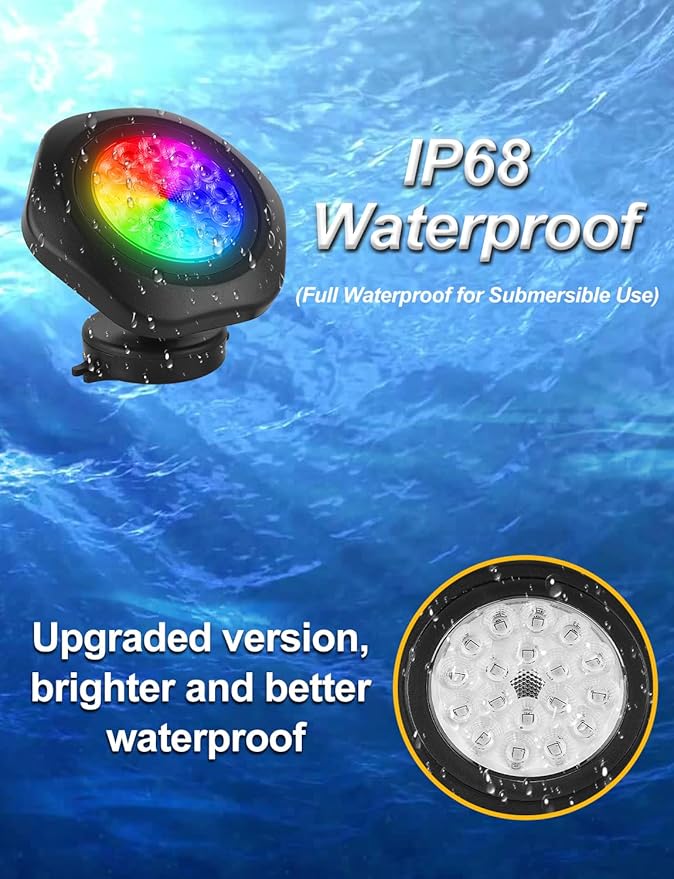 RGB Underwater Pond Lights, Super Bright 18 LED Submersible Fountain Lights,Bluetooth APP Control IP68 Waterproof Color Changing Spotlights for Fish Aquarium Tank Garden Yard Pool(Set of 2)
