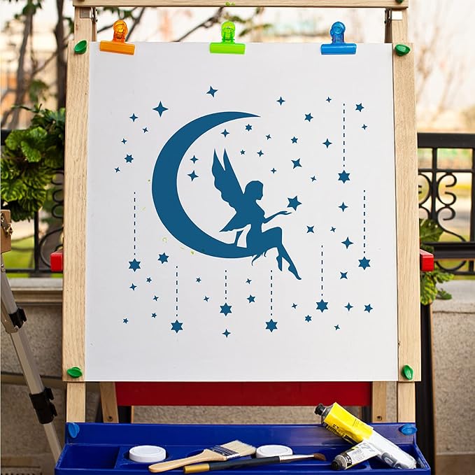 GORGECRAFT Moon Goddess Logo Stencil Reusable Star Wall Painting Template Large 11.8x11.8 Inch DIY Home Signs for Painting on Wood, Scrapbook, Wall, Floor Airbrush Painting Drawing