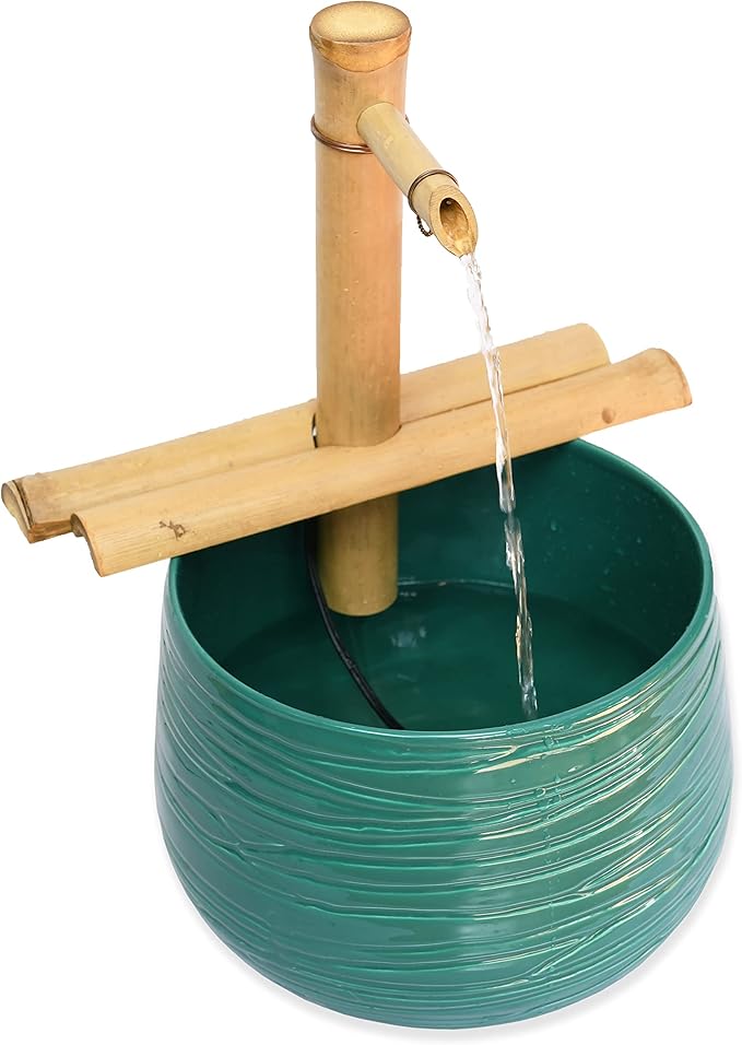 12” Bamboo Fountain Kit – Adjustable Half Round Spout with Quiet Pump for Indoor/Outdoor Bowl Fountains – Container Not Included | Natural Bamboo Water Feature for Zen Garden, Patio & Home Décor