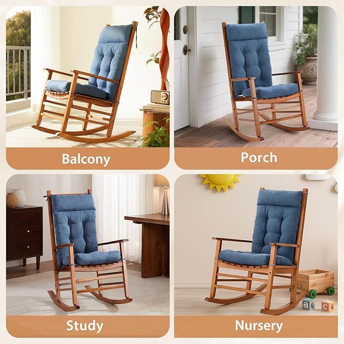Rocking Chair Cushions Outdoor & Indoor, Patio Glide Porch Outdoor Rocking Chair Cushions Set of 2 with Ties, Seat & Back Cushion for Rocker