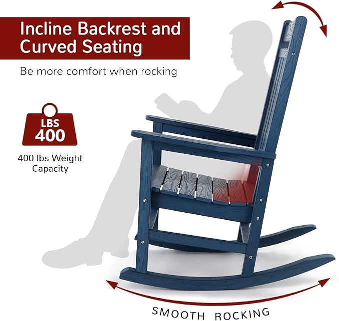 Stoog All-Weather Patio Rocking Chairs Set of 2 with Table, 3 Piece Patio Furniture Set, Never Fade or Rot, for Backyard, Lawn, Garden and Pool, Blue