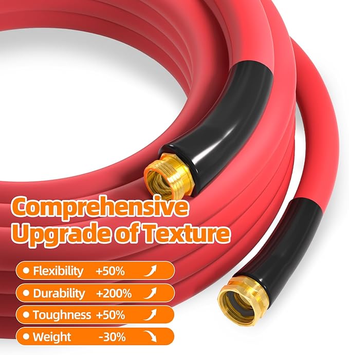 Hot/Cold Heavy Duty Water Garden Hose -50℉ to 190℉, Water Garden Hose 75 ft x 5/8'', 600Psi & Lightweight & Flexible Rubber Hose with 3/4'' Brass fittings for Outdoor, Yard, RV