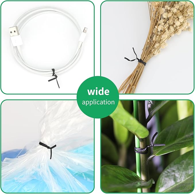 KINGLAKE 328 Feet Sturdy Plastic Garden Plant Twist Tie Multi-Use for Secure Vines,Plants Black