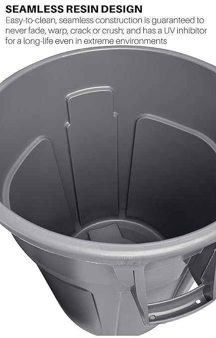 Rubbermaid Commercial Products BRUTE Heavy-Duty Trash/Garbage Can, 10-Gallon, Black, Wastebasket for Home/Garage/Mall/Office/Stadium/Bathroom, Pack of 6