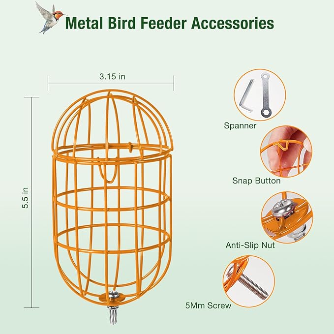 Metal Suet Ball Holder for Bird - Compatible with Most Outdoor Smart Feeders - Oval-Shaped Suet Ball Holder for Outdoors Bird Feeder Accessories with 5mm Screw (Orange)