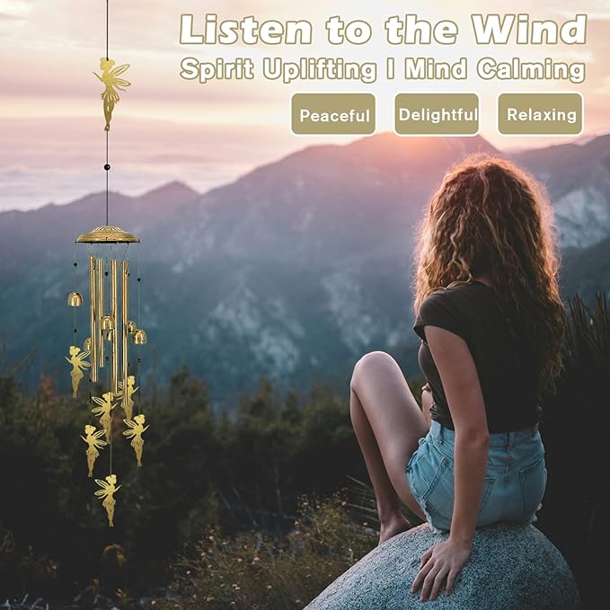 Wind Chimes for Outside Unique - Large Flower Fairy Garden Sympathy Wind Chimes Outdoor Decor, Home/Lawn/Porch/Patio/Yard Decorations, Memorial Festival Gifts for Mom/Mothers/Grandma