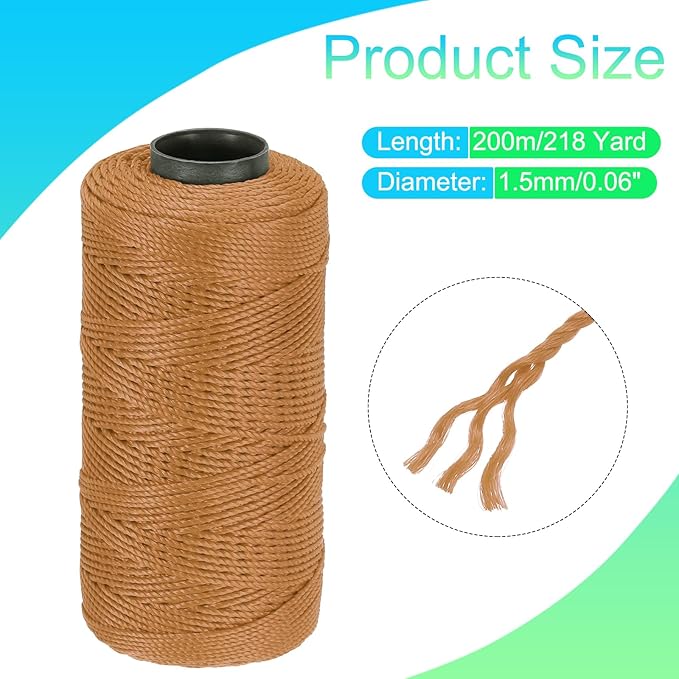 MECCANIXITY Nylon String 3 Strands Twisted Mason Line 1.5mm x 218 Yards Nylon Twine String for DIY Projects, Home Improvement, Gardening, Gift Wrapping, Christmas Party Supplies, Light Brown