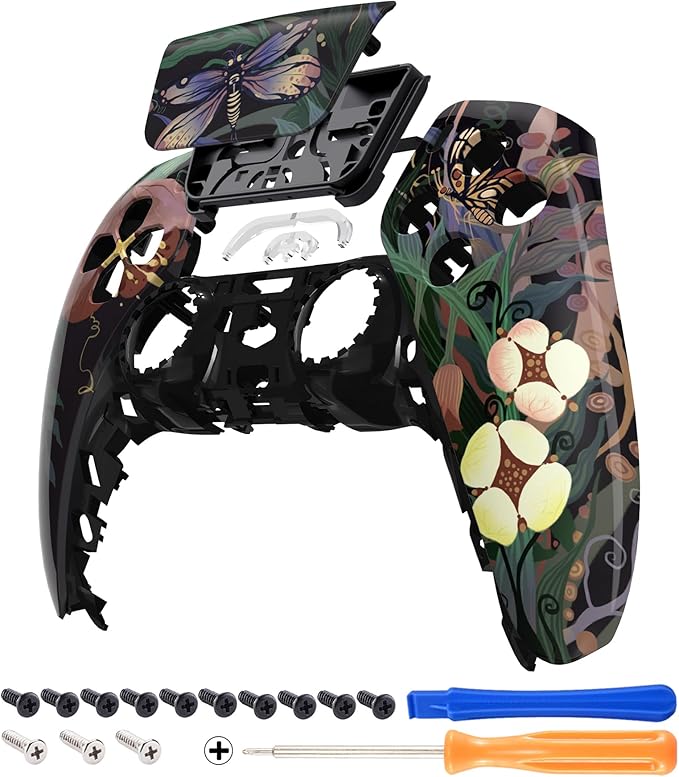 eXtremeRate Mysterious Garden Touchpad Front Top Shell Compatible with ps5 Controller BDM-010 020 030 040 050, DIY Replacement Shell Custom Touch Pad Cover Compatible with ps5 Controller