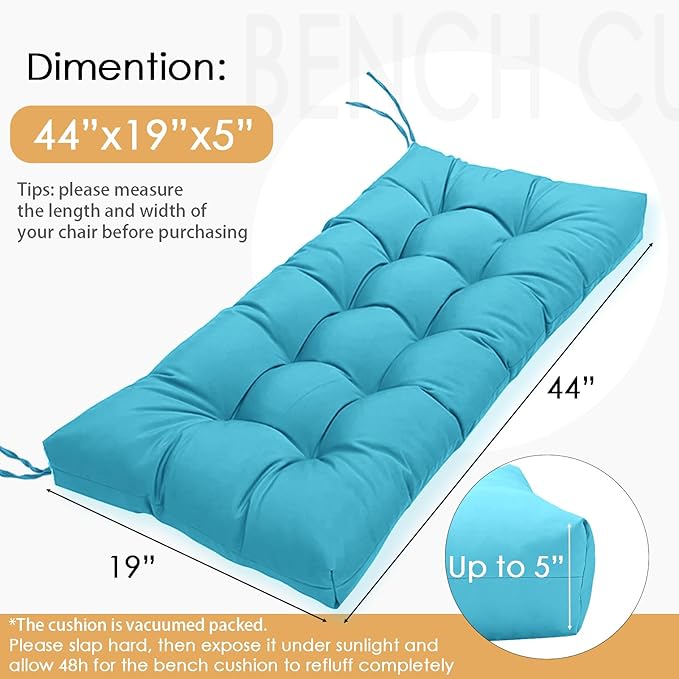 MTMR Outdoor Bench Cushion, Waterproof Wicker Chair Cushion, Thick Patio Replacement Seat Pad for Porch Lawn Indoor Swing Couch Sofa Loveseat, Patio Furniture Cushions, 44x19 Inch, Lake Blue
