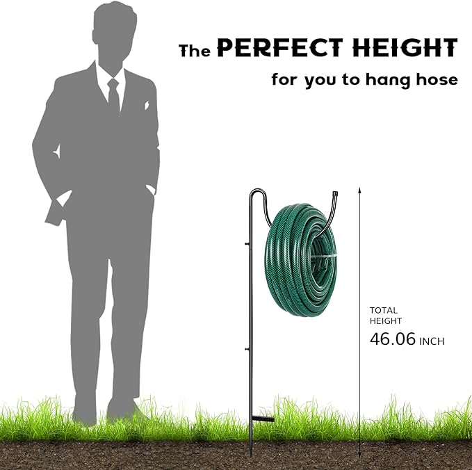 Tandefio Metal Outdoor Hose Holder Ground Mounted Freestanding Hose Hanger Water Pipe Holder Stand Heavy Duty Garden Rack for Water Pipe Storage Outdoor Yard Lawn(Black)