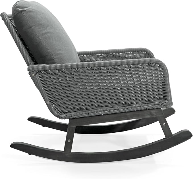Christopher Knight Home Nadine Patio Rocking Chairs Set of 2, Wicker Rocker, Wood Rocking Chair, PE Rattan Wicker Chair, Rocking Chair with Cushions, Comfort Wicker Rocker for Backyard Balcony, Gray