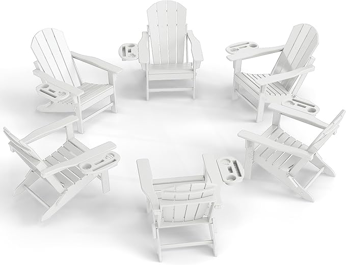 Adirondack Chair Set of 6, HDPE Folding Adirondack Chair with Multifunctional Cup Holder, Weather Resistant Fire Pit Chair for porches, patios, poolsides, Decks.