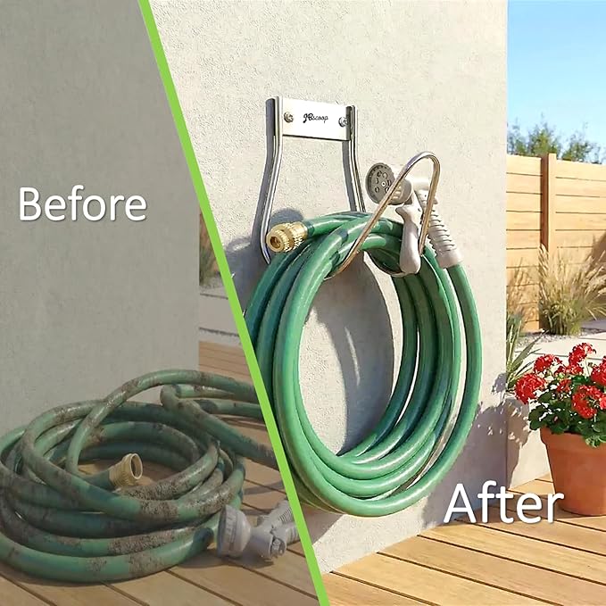 JBscoop Garden Hose Holder Stainless Steel Small Wall Mount Garden Hose Hook, Ideal for Water, Air, Hydraulic Hose, Ropes, Extension Cords Heavy Duty & Rust Proof Set of 2