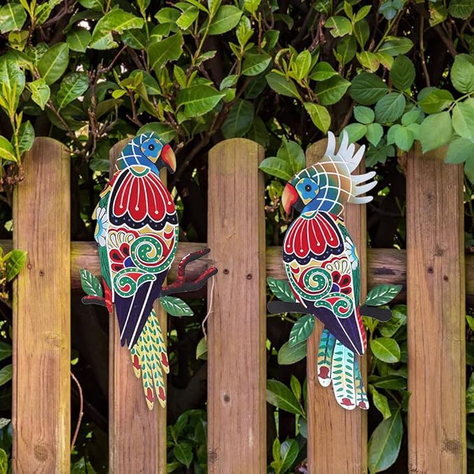 Outdoor Wall Decor, Parrot Decor, Outdoor Metal Wall Art, Mexican Birds Wall Sculpture, for Outside, Yard, Fence, Garden, Patio