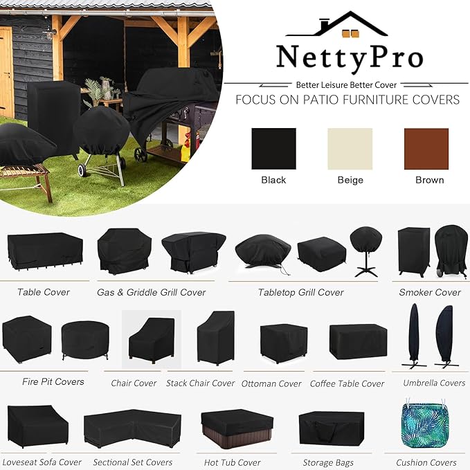 NettyPro Stackable Patio Chair Covers 2 Pack Waterproof Outdoor Patio Furniture Stacking Chair Cover, Fits for 4-6 Stack Dining High Back Chairs, 26"W x 35"D x 45"H, Black