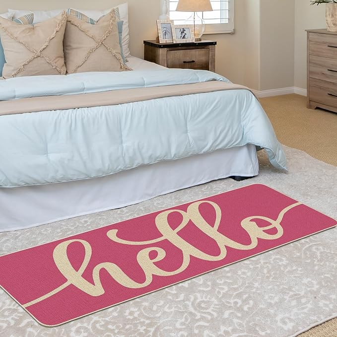 Artoid Mode Pink Hello Valentine's Day Doormat, Spring Summer Home Decor Low-Profile Switch Rug Door Mat Floor Mat for Indoor Outdoor 17x47 Inch