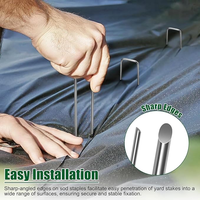 10 Inch 11 Gauge Galvanized Landscape Staples Stakes for Decoration, 50/100/200pcs Garden Metal Stakes for Weed Barrier Fabric, Fence Stakes, Tent Stakes (10in, 50pcs)