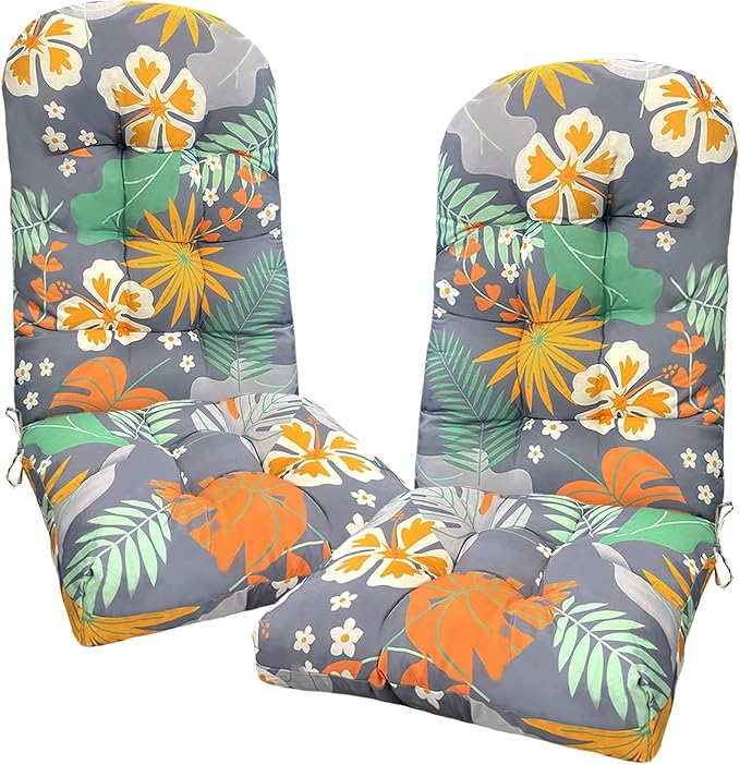 Outdoor Adirondack Chair Cushion Set of 2 Waterproof Lawn Chair Cushions 47.24 * 19.69 * 4", High Back Patio Cushions with Ties Elastic Band,Flower