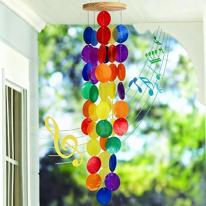Handcrafted Shell Wind Chime - 20 Inch Rainbow Light Colorful Sea Glass Wind Chimes for Outside, Indoor Garden Coastal Decor, Wind Chimes for Outside Clearance Great Gift, Nature Lovers