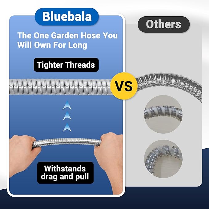 25 FT Stainless Steel Garden Hose – Lightweight No-Kink Metal Water Hose, 304 Steel, Flexible & Easy to Coil, Leak-Proof Swivel Fittings, 8-Mode Nozzle for Patio, Balcony, RV, Small Gardens