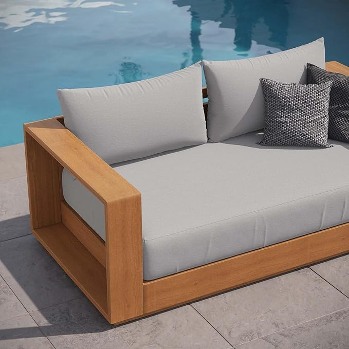 Modway Tahoe Acacia Wood Outdoor Patio Loveseat in Natural Light Gray with Weather-Resistant Cushions - Ideal as a Patio Couch, Outdoor Sofa, or Wood Couch