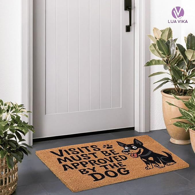 Coir Doormat Outdoor Entrance - Approved by The Dog - 17"x30" - Funny Door mats Outside - Welcome mat Funny - Indoor/Outdoor Doormat