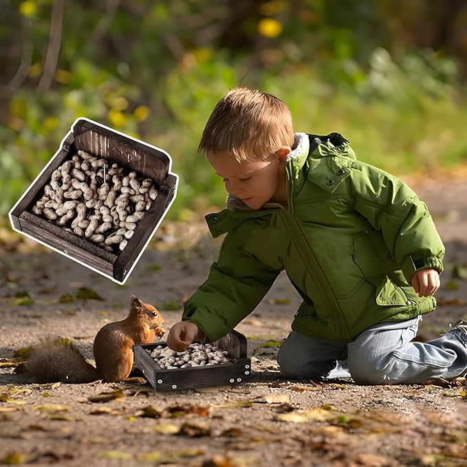 Durable Squirrel Feeder Outside, Squirrel Feeders for Outdoors, Chipmunk Feeder for Patio, Lawn, Garden, Squirrel Food for Backyard Squirrels Holds Corn Cobs, Peanut (Dark Brown, Medium)