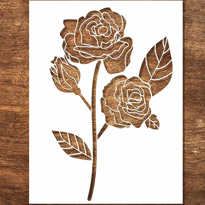 Large Rose Stencil - Flower Stencils for Painting on Wood, Canvas, Paper, Fabric, Wall, Furniture - Stencils for Crafts Reusable for Art & Pattern Template - Floral Stencil (12x15 inch)