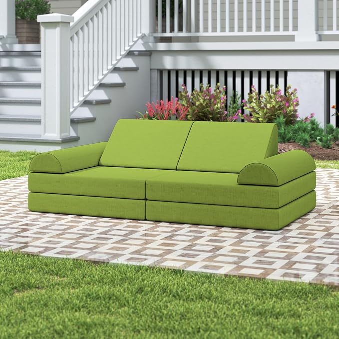 jela Kids Couch, Waterproof Kids Modular Sofa for Outdoor & Indoor, UV Resistant Child Sectional Sofa, Foam Play Couch Playhouse Play Set for Children Adults(Grass Green)