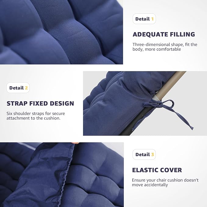 Patio Lounge Chair Cushion, Waterproof Zero Gravity Chair Cushions with Ties, 66x21x4 Inches Chaise Lounge Chair Cushion for Outdoor Indoor Furniture, Blue (Only Cushion)