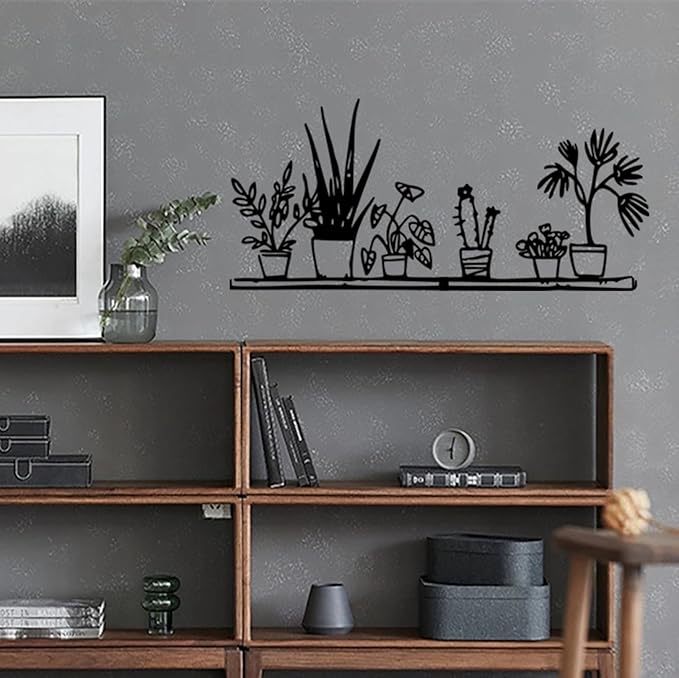 DUOOLN Metal Flowers Wall Art Decor, Minimalism Flower in Vase Hanging Iron Wall Decoration, Modern Plant Potted Wall Art Sculpture Sign, Home Bedroom Bathroom Outdoor Indoor Kitchen Decoration