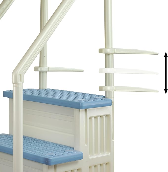 Aqua Select Anti-Slip in-Pool Steps | Pearl White/Tranquil Blue Steps | for Above Ground Swimming Pools | Can Mount to Decks 48" to 54" H | Safety Stairs Capacity Up to 350 lbs