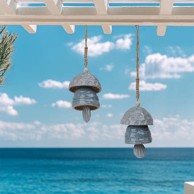 DiliComing Outdoor Wind Chimes Garden Decor - 2-Pack Ceramic Wind Chimes for Outside Deep Tone Memorial WindChimes Weather Resistant Outdoor Porch Front Door Sympathy Bell Gift for Mom Grandma