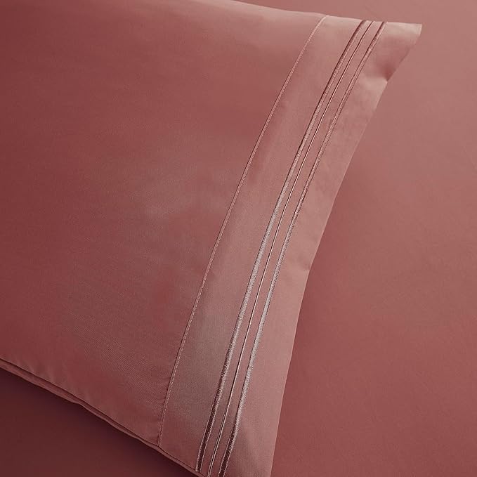 Clara Clark Bed Sheets, Premier 1800 Series Bed Sheet Set, Deep Pocket, Wrinkle, Fade, Stain Resistant, Luxury Soft Bedding Sheets & Pillowcases, Full, Pink Clay