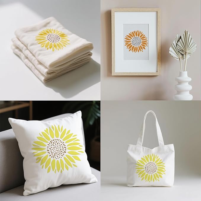 7 Pcs Large Sunflower Stencils for Painting, Flower Leaf Bee Paint Stencils for Wood, 14 Inch Floral Template Crafts Reusable Stencil on Wall Floor Door Fence Wallpaper Furniture Decoration